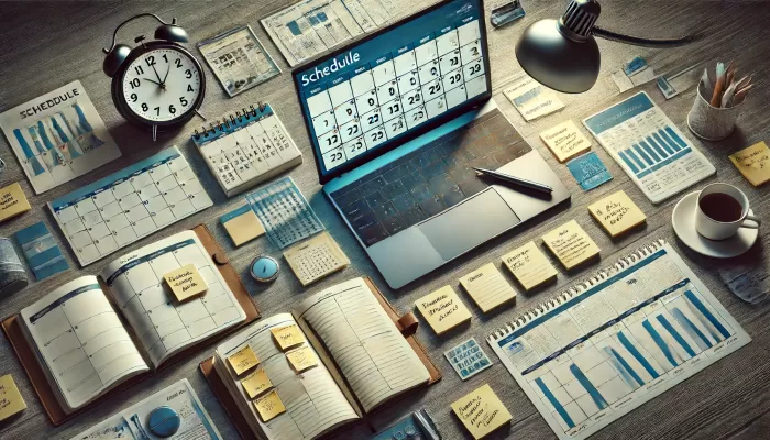 genera una imagen fotográfica simbólica horizontal para ilustrar un artículo acerca de la Elaboración de un Cronograma